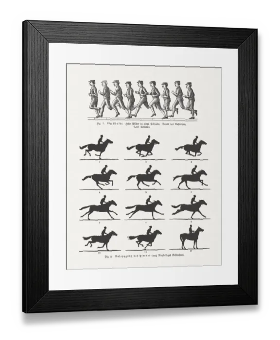 Framed Print : Early moving pictures - running man and rider, published 1897 Framed Print : Early moving pictures - running man and rider, published 1897