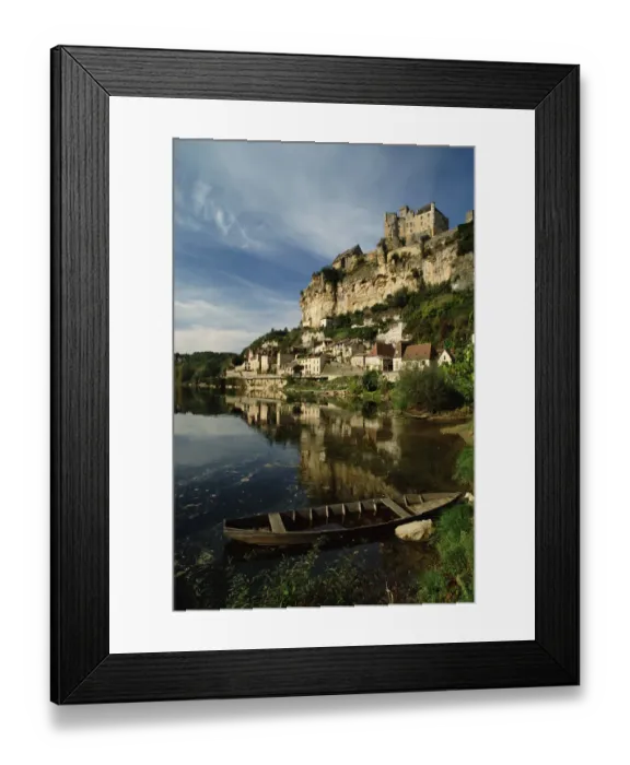 Framed Print : France, Aquitaine, Beynac, empty canoe on Dordogne River Framed Print : France, Aquitaine, Beynac, empty canoe on Dordogne River
