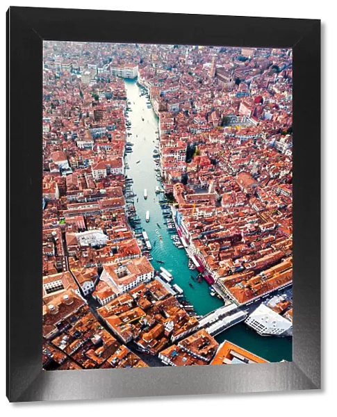 Aerial view of Grand Canal at sunset, Venice