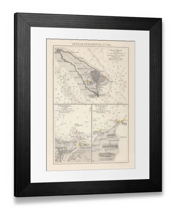 Framed Print : Excerpts of nautical charts, lithograph, published in 1897 Framed Print : Excerpts of nautical charts, lithograph, published in 1897