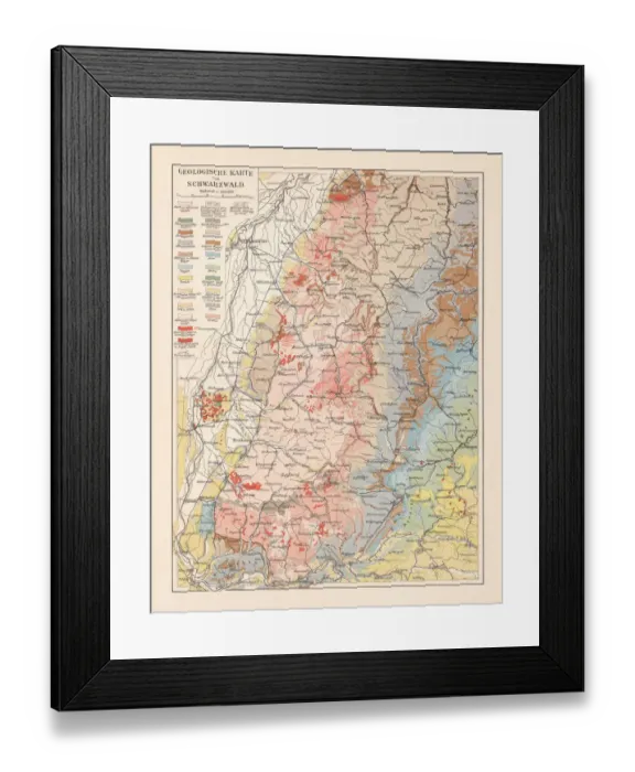 Framed Print : Geological map of the Black Forest, Baden-Wurttemberg, Germany, lithograph, 1897 Framed Print : Geological map of the Black Forest, Baden-Wurttemberg, Germany, lithograph, 1897