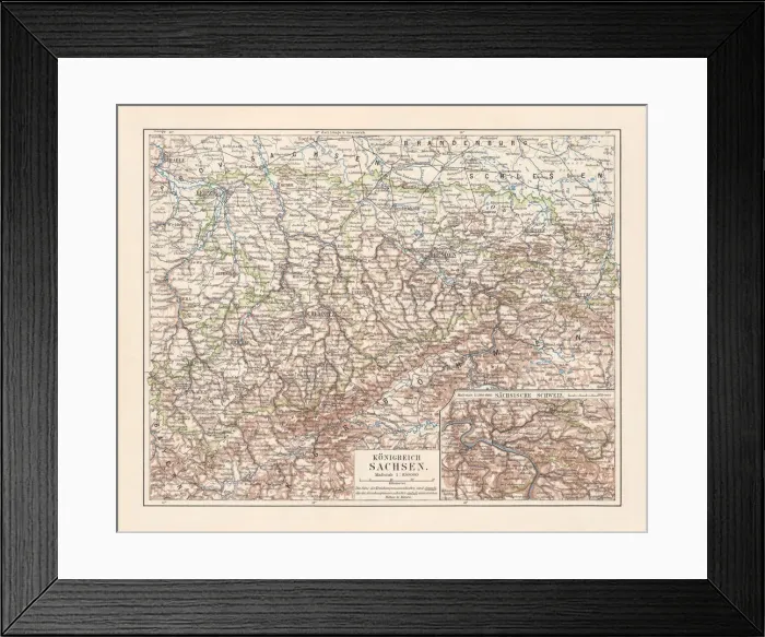 Framed Print : Topographic map of the Kingdom of Saxony (Germany), lithograph, 1897 Framed Print : Topographic map of the Kingdom of Saxony (Germany), lithograph, 1897