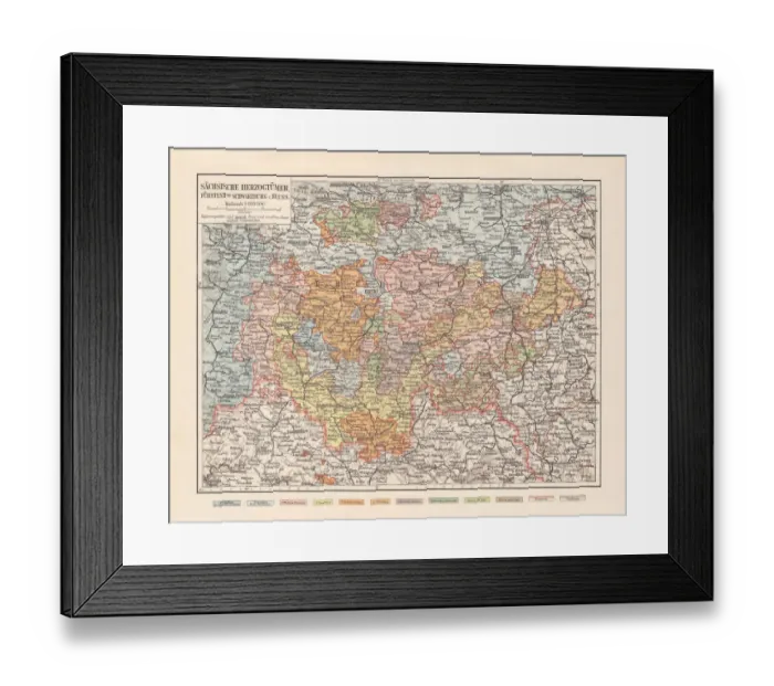Framed Print : Saxon duchies, principalities Schwarzburg and Reuss (Germany), lithograph, 1897 Framed Print : Saxon duchies, principalities Schwarzburg and Reuss (Germany), lithograph, 1897