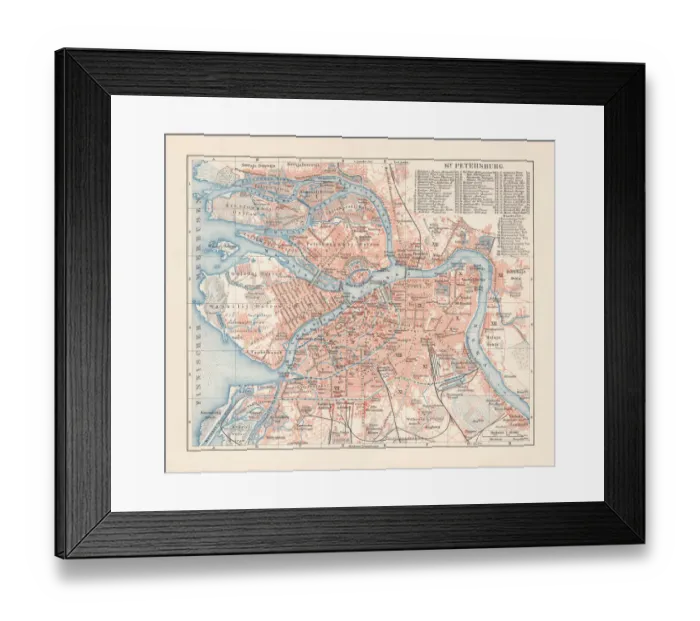 Framed Print : Historical city map of Saint Petersburg, Russia, lithograph, published 1897 Framed Print : Historical city map of Saint Petersburg, Russia, lithograph, published 1897