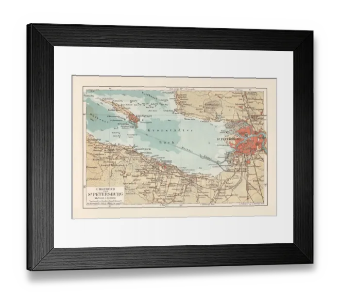 Framed Print : Historical map of Saint Petersburg and surroundings, Russia, lithograph, 1897 Framed Print : Historical map of Saint Petersburg and surroundings, Russia, lithograph, 1897