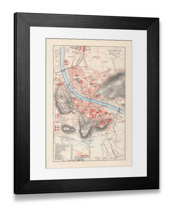 Framed Print : City map of Salzburg, Austria, lithograph, published in 1897 Framed Print : City map of Salzburg, Austria, lithograph, published in 1897