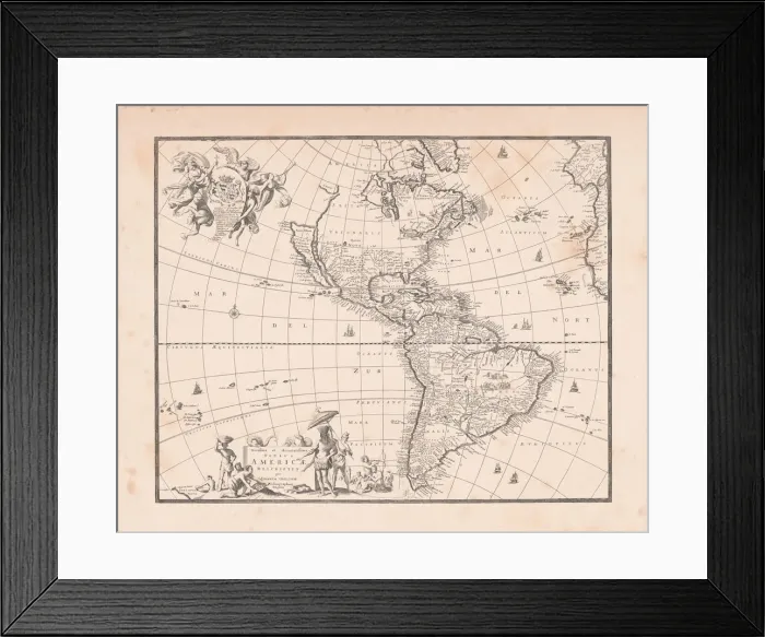 Framed Print : Antique world map with South and North America in the center Framed Print : Antique world map with South and North America in the center