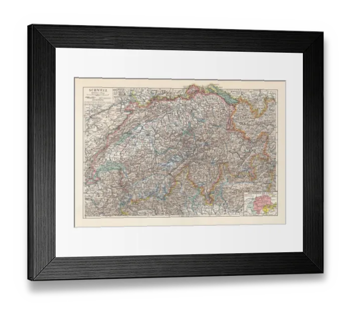 Framed Print : Map of Switzerland and the different language areas, lithograph, 1897 Framed Print : Map of Switzerland and the different language areas, lithograph, 1897