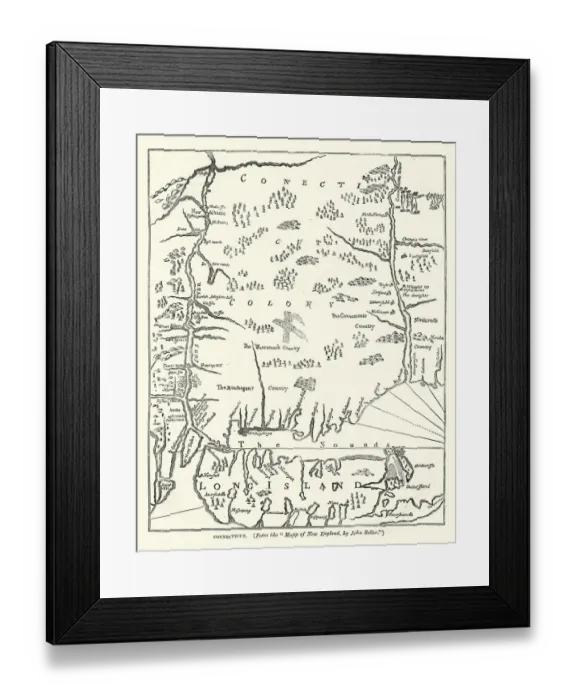 Framed Print : Map of Connecticut, USA, after john Seller, 17th Century Framed Print : Map of Connecticut, USA, after john Seller, 17th Century
