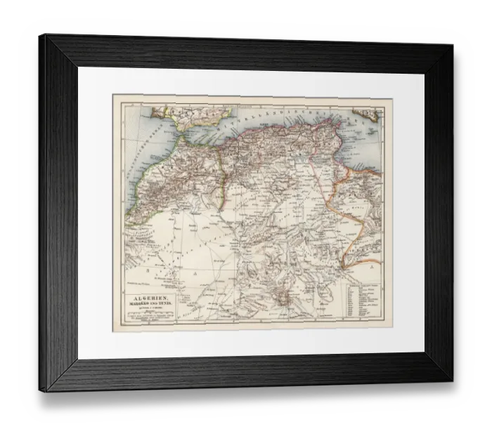 Framed Print : Map of Algeria, Morocco, Tunisia, 1900 Framed Print : Map of Algeria, Morocco, Tunisia, 1900