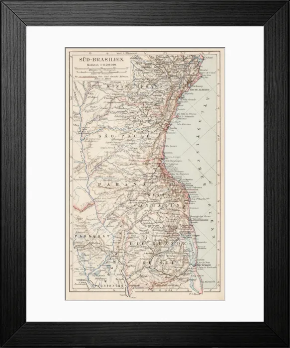 Framed Print : Map of South Brazil 1900 Framed Print : Map of South Brazil 1900