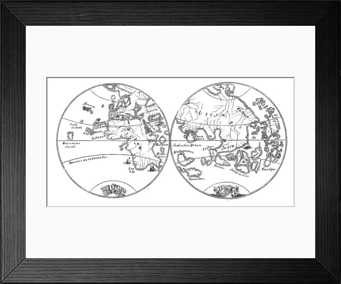 Framed Print : The two earth hemispheres after the Behaims globe