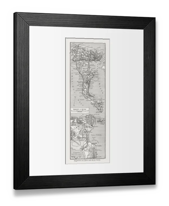 Framed Print : Map of the island and city of Corfu, woodcut, 1897 Framed Print : Map of the island and city of Corfu, woodcut, 1897