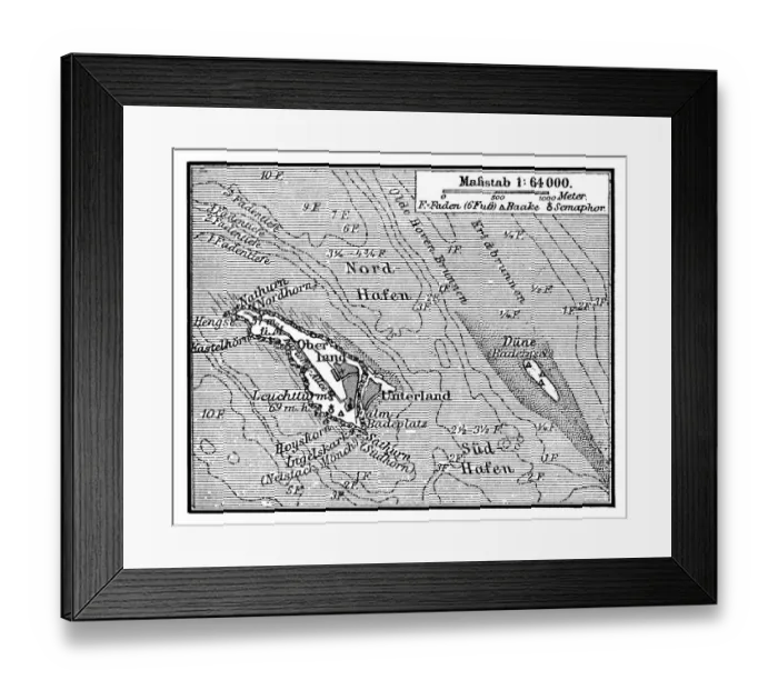 Framed Print : Map of Heligoland is a small German archipelago in the North Sea Framed Print : Map of Heligoland is a small German archipelago in the North Sea