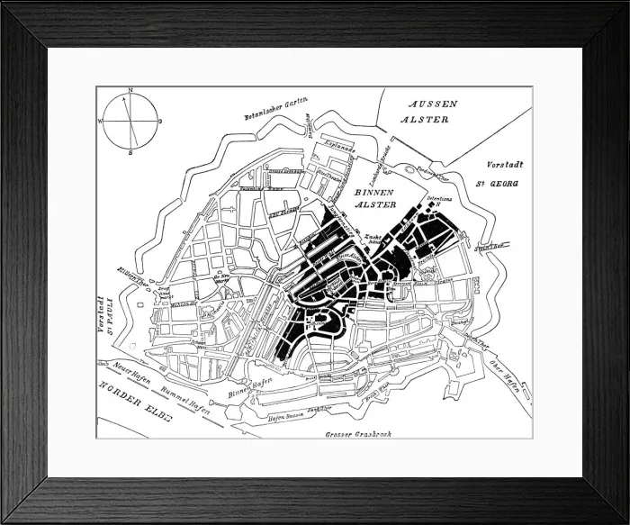 Framed Print : City map of Hamburg in 1842 Framed Print : City map of Hamburg in 1842