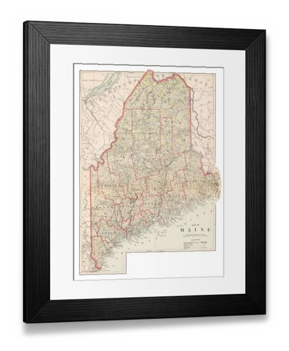 Framed Print : Map of Maine 1877 Framed Print : Map of Maine 1877