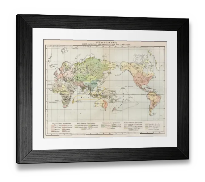 Framed Print : Map of the idioms of the world 1894 Framed Print : Map of the idioms of the world 1894