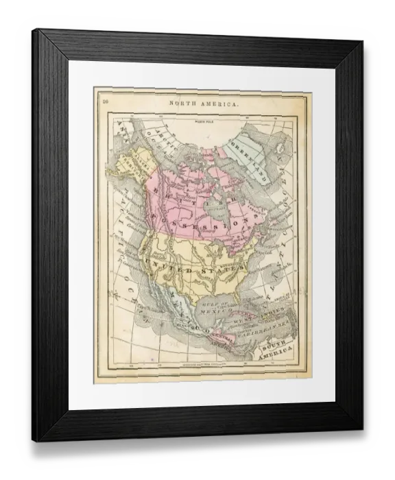 Framed Print : Map of North America 1871 Framed Print : Map of North America 1871