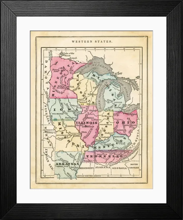 Framed Print : Map of USA western states 1871 Framed Print : Map of USA western states 1871