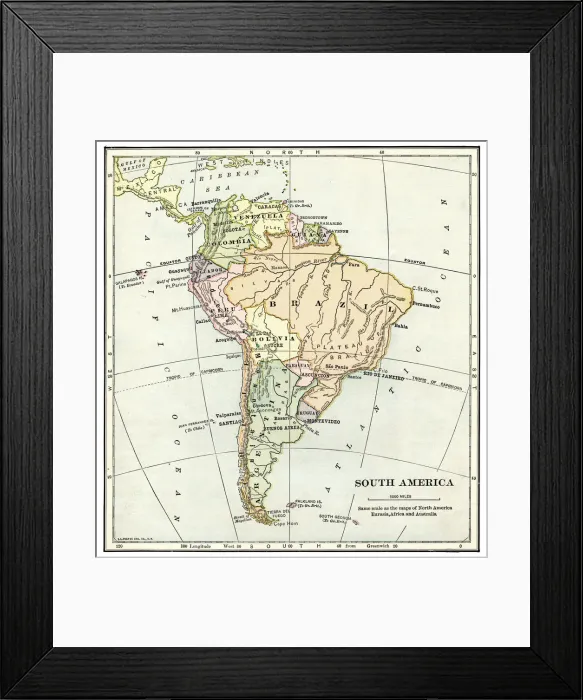 Framed Print : Map of South America 1897