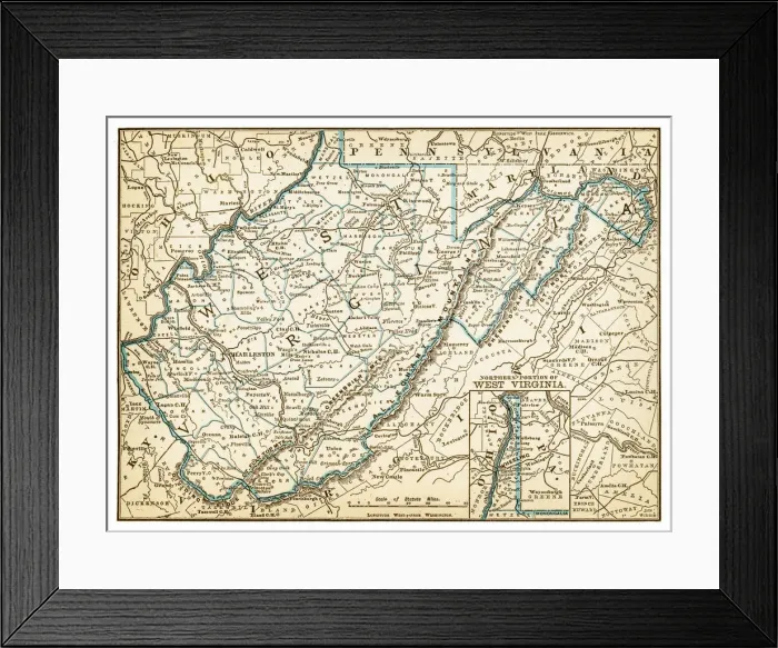 Framed Print : Map West Virginia of 1893 Framed Print : Map West Virginia of 1893