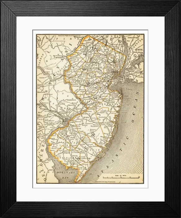 Framed Print : Map of New Jersey 1893 Framed Print : Map of New Jersey 1893
