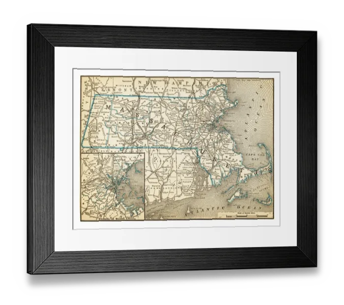 Framed Print : Map of Massachusetts 1893 Framed Print : Map of Massachusetts 1893