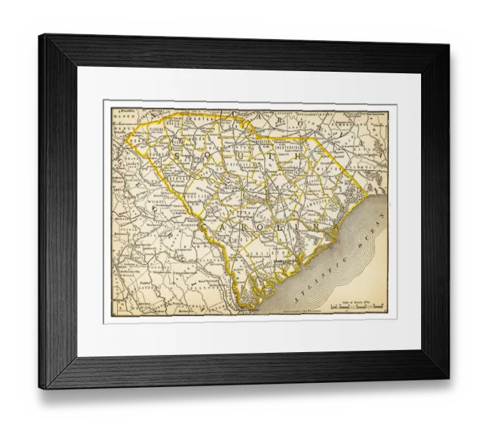 Framed Print : Map of South Carolina 1893 Framed Print : Map of South Carolina 1893