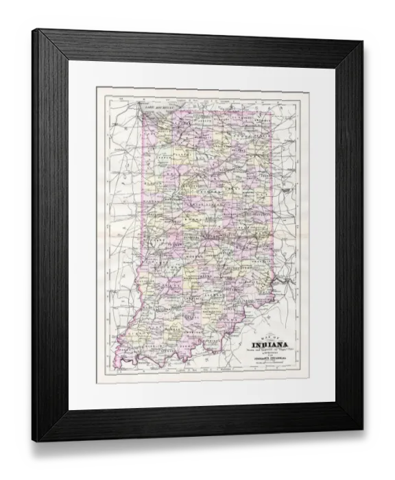 Framed Print : Map of Indiana 1894 Framed Print : Map of Indiana 1894