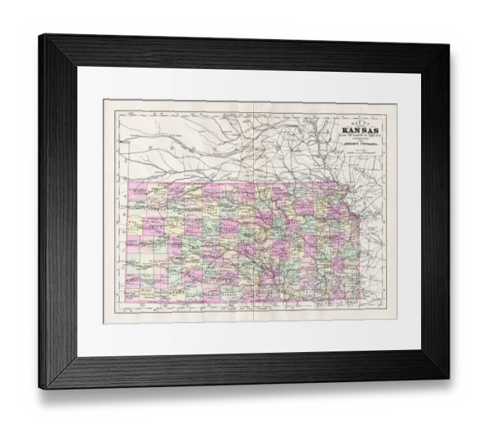 Framed Print : Map of Kansas 1894 Framed Print : Map of Kansas 1894
