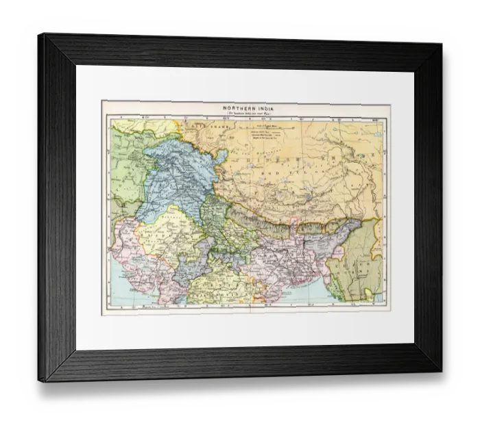 Framed Print : Map of Northern India 1894