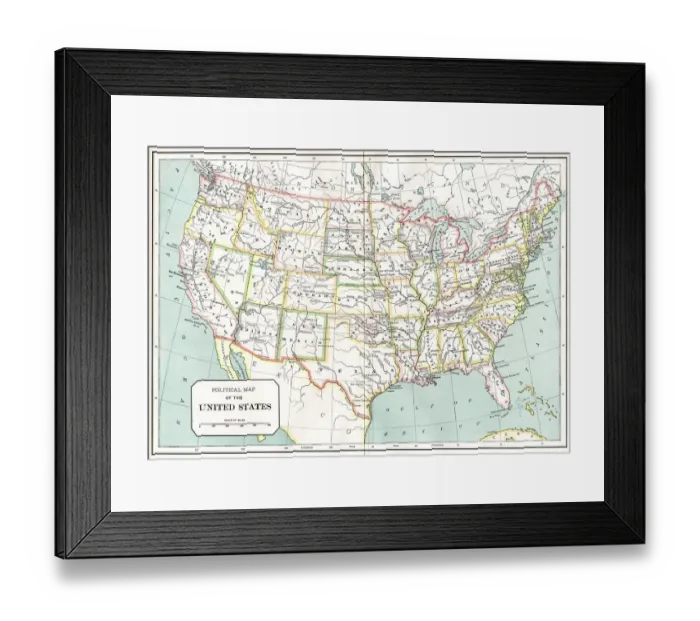 Framed Print : Political map of USA 1894 Framed Print : Political map of USA 1894