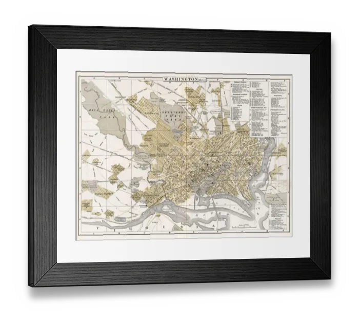 Framed Print : Map of Washington DC 1894 Framed Print : Map of Washington DC 1894