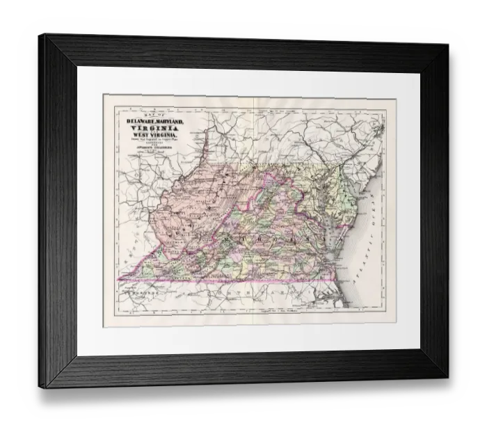 Framed Print : Map of Delaware Maryland Virginia 1894 Framed Print : Map of Delaware Maryland Virginia 1894