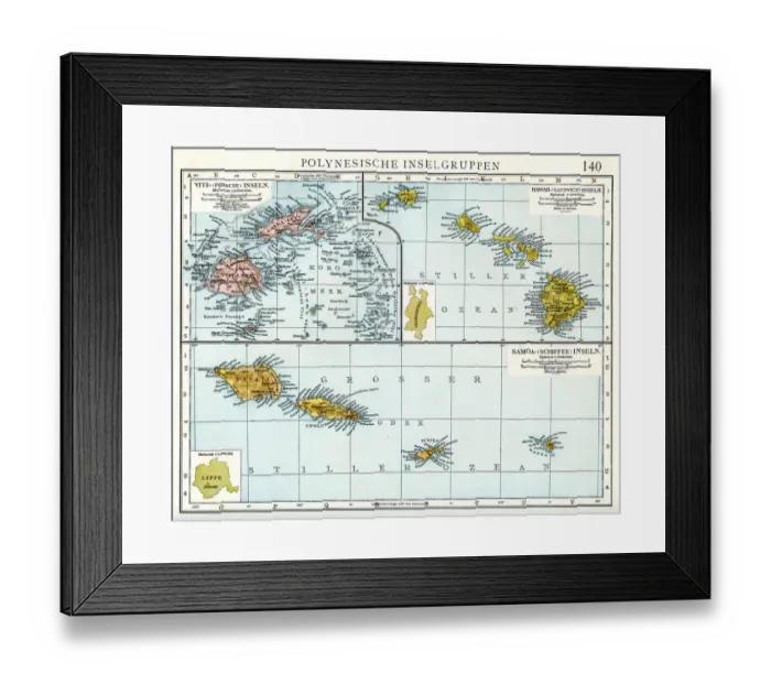 Framed Print : Polynesian islands map 1896 Framed Print : Polynesian islands map 1896