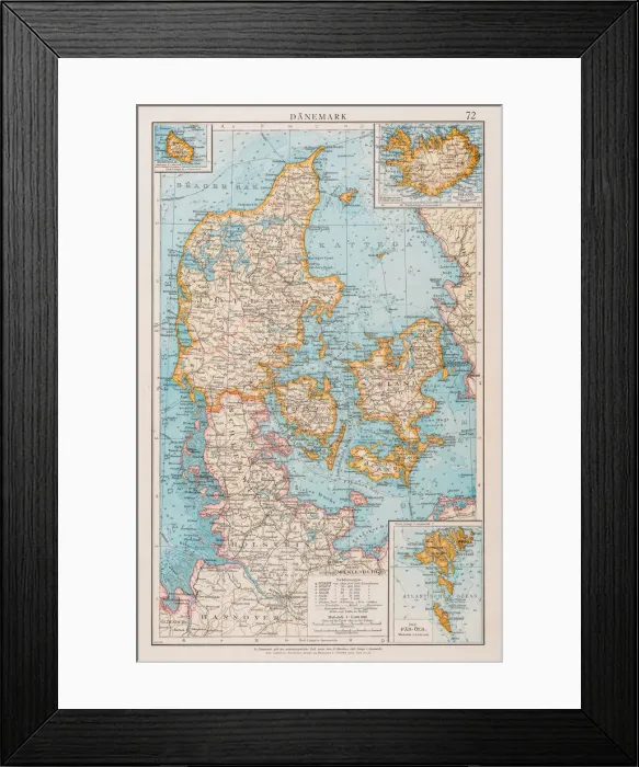 Framed Print : Map of Denmark 1896 Framed Print : Map of Denmark 1896