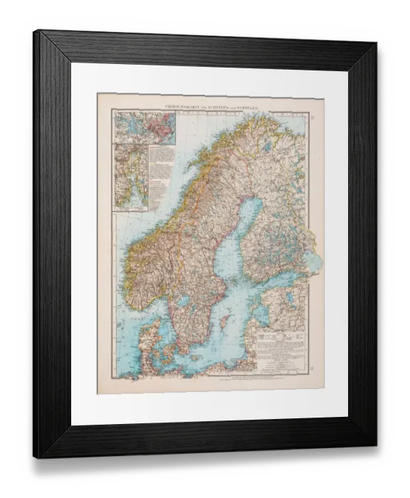 Framed Print : Map of Scandinavia 1896 Framed Print : Map of Scandinavia 1896