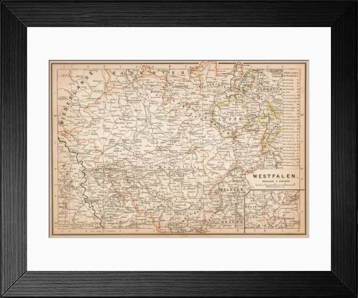 Framed Print : Map of Westphalia, a former province of northwestern Germany Framed Print : Map of Westphalia, a former province of northwestern Germany