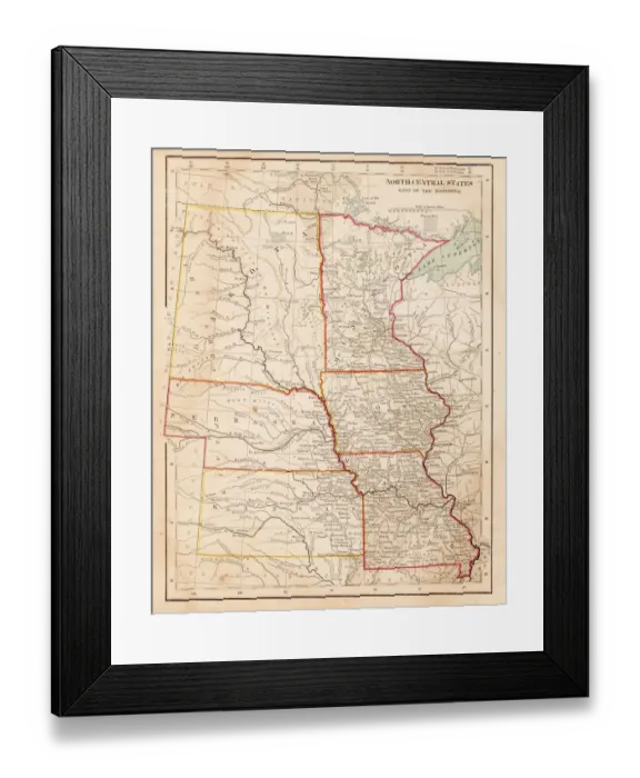 Framed Print : Map of USA North Central States 1877 Framed Print : Map of USA North Central States 1877