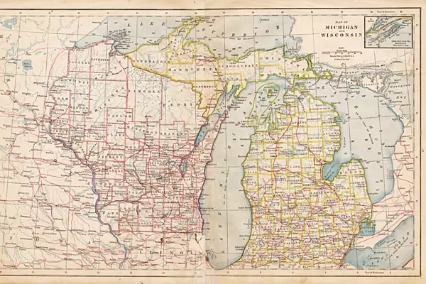 Map of Michigan and Wisconsin 1877