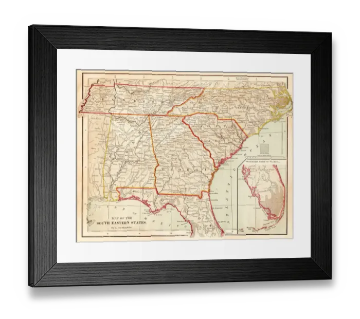 Framed Print : Maps of the southern states USA 1877 Framed Print : Maps of the southern states USA 1877