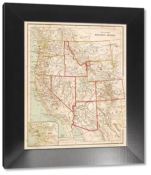 Map of the western states USA 1877