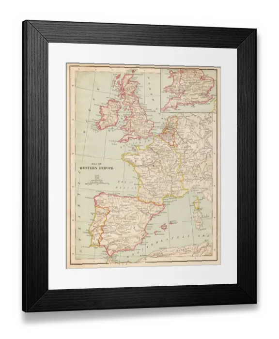 Framed Print : Map of Western Europe 1877