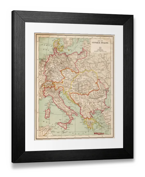 Framed Print : Map of Central Europe 1877 Framed Print : Map of Central Europe 1877
