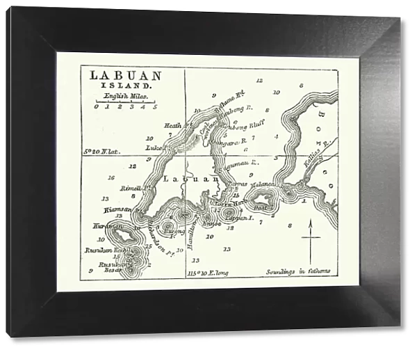 Map of Labuan Island, Malaysia, 19th Century