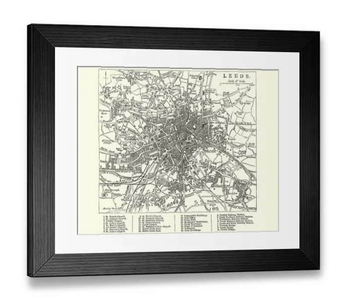 Framed Print : Map of Leeds, Wesy Yorkshire, England 19th Century Framed Print : Map of Leeds, Wesy Yorkshire, England 19th Century