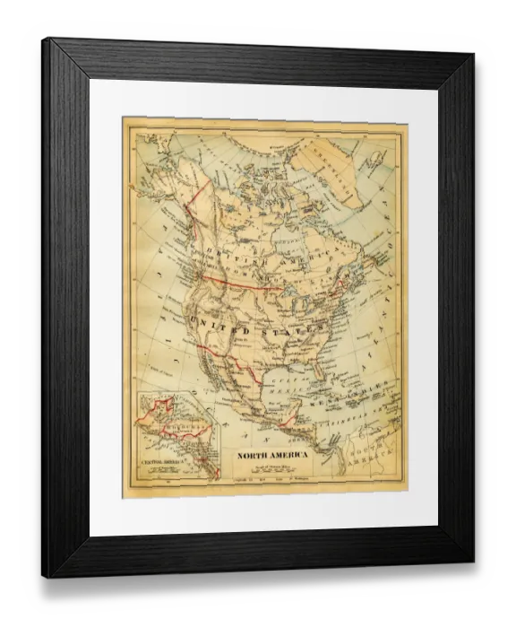Framed Print : Map of North America 1876 Framed Print : Map of North America 1876