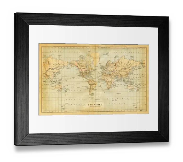 Framed Print : Map of the world 1876 Framed Print : Map of the world 1876