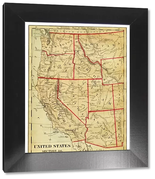 Map of Western states USA 1876