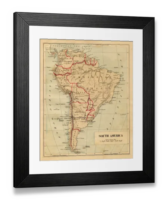 Framed Print : Map of South America 1876 Framed Print : Map of South America 1876